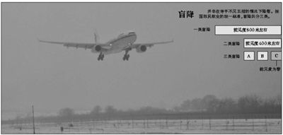 去年12月14日，首都機場一架飛機在大霧中降落。新京報資料圖片